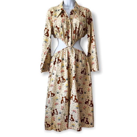 **RARE** NWOT Rhode Yellow Cutout Dress Meadow Animal Print Long Sleeves - Picture 3 of 11